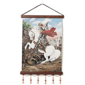 HZMAN St Michael Painting Retro Handmade Weave Wall Art Decor Holy Archangel Catholic Aesthetic Picture for Living Room Bedroom Wood Framed 17x12 inch
