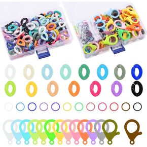 Swpeet 360Pcs 15 Mixed Colors Acrylic Linking Rings Quick Link Connectors with Multicolor Hard Plastic Clips Plastic Lobster Claw Clasps and Open Jump Rings for Earring Necklace DIY Craft