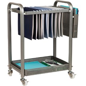 Mind Reader Rolling File Cart, Organizer, Utility Cart, Storage, Classroom, Office, Metal, 22" L x 12" W x 25.5" H, Silver