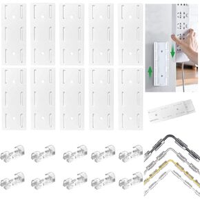 10 Pairs Adhesive Punch-Free Socket Holder, 10 Pcs Cable Clips Kit, Self Adhesive Power Strip Holder Fixator,Wall Mount-Space-Saving and Easy to Install for Remote Control Router Computer Power Strip in Kuwait