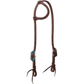 Weaver Leather ProTack Headstall with Designer Hardware, Sliding Ear, Turquoise Flower