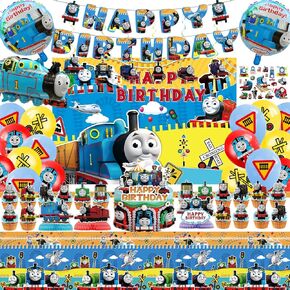 102 Pcs Cartoon Train Theme Party Decorations, Including Birthday Banner, Hanging Swirls, Cake&Cupcake Toppers, Balloons, Backdrop, Tablecloth, Temporary Stickers,Cartoon Honeycombs, Foil Balloons in Kuwait