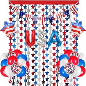 Red White and Blue Balloons Party Decorations with Patriotic Theme Foil Fringe Curtain for Graduation Party Supplies Nautical Veterans Memorial Day 4th of July Balloon Arch Decorations
