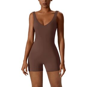 REORIA Women's Sexy V Neck Sleeveless Bodycon Romper Stretchy back V neck Sexy Unitard Jumpsuit