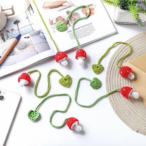 6 Pcs Crochet Bookmarks Mushroom Plant Bookmarks Handmade Knitted Bookmarks Crochet Page Markers Curtain Tiebacks Appreciation Gifts for Readers Teachers Mother Book Lovers Cottagecore Decor