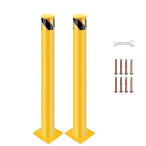 GARVEE Safety Bollard Post, 42 x 4.5 inch Steel Removable Traffic Parking Barrier Bollards, Yellow, 4 Pack