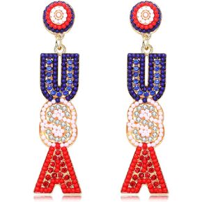 NLCAC USA Earrings Beaded American Flag Stars Ice Cream Drop Dangle Earrings 4th of July Patriotic Jewelry Memorial Independence Day Gifts for Women