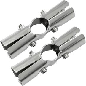2 Sets of 1"/25mm Joint Pipe Clamps, Stainless Steel Joint Chain Link Fence Clamps, 3 Way Cross Metal Joint Corner Fitting End Rails Clamps