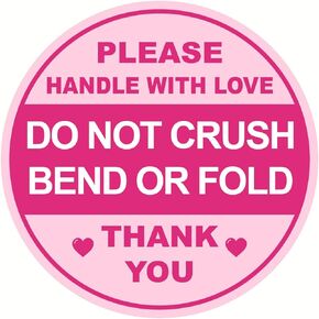 Do Not Crush Bend or Fold Sticker,2inch 300pcs Pink Cute Do Not Crush Shipping Sticker for Envelops Mailing