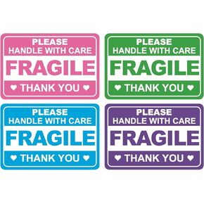 2x3 inch 200 PCS 4 Color Fragile Handle with Care Labels Stickers Shipping Mailing Cartons Envelops Adhesive Labels