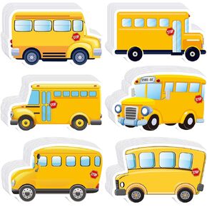 Whaline 120Pcs School Bus Name Tags Stickers Yellow School Bus Nameplate Labels Classroom Bulletin Board Decoration Label Stickers for Office School Student Desk Wall Message Board, 6 Designs