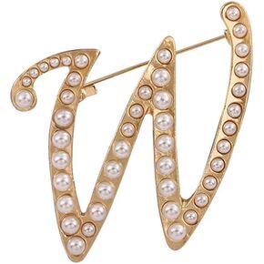 Gold Initial Letter A-Z Brooch Pin Imitation Pearl Initial Letter Pin Gold 26 Alphabets Badges Breastpin for Women Girls Clothing Hat Bags Decor