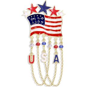 4th of July Brooches for Women American Flag Brooch Pins Red White and Blue USA Star Patriotic Brooches Independence Memorial Day 4th of July Outfits Accessories Jewelry Gifts
