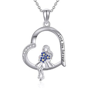 Heart Necklace Sterling Silver Sister Brother/Girlfriend/Forget Me Not/Tooth Fairy Heart Pendant Necklace Women Girls Jewelry Gifts