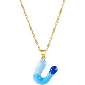 Enamel Bubble Letter Pendant Necklace - Cute Balloon Initial Necklace 14K Gold Plated A-Z 26 Letters Name Necklace for Women Girls