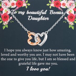 PLITI Bonus Daughter Gift Stepdaughter Birthday gift To My Bonus Daughter Interlocking Heart Pendant Necklace