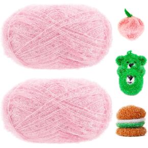 Scrubby Yarn 2 Skeins (2 x 100g, 2 x 218yd) Scrubby Sparkle Yarn, Fluffy Polyester Scrubbie Yarn for Crocheting Knitting Dishcloths Washcloths DIY Projects