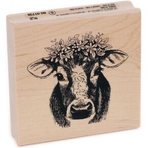 Inkadinkado 60-01738 Floral Cow Wooden Rubber Stamp for Arts and Crafts, 2" x 2"