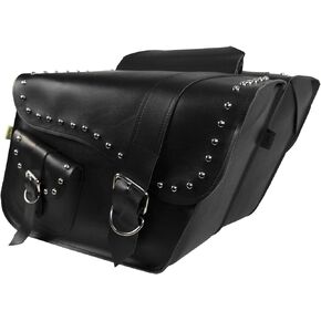 Dowco Willie & Max 58707-01 Studded Series: Synthetic Leather Compact Slant Motorcycle Saddlebag Set, Black, Universal Fit, 20 Liter Capacity