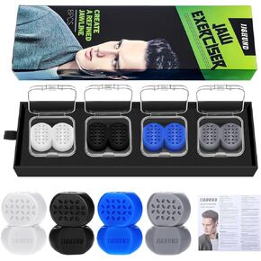 8 Pcs Jaw Exerciser for Men Women, 4 Resistance Levels Jawline Exerciser Silicone Jaw Trainer Powerful Jawline Shaper for Slim Tone Your Face Neck, Say Byebye to Double Chin