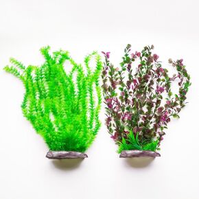 Aquarium Decor Plastic Plants Extra Large - Big Artificial Fish, Axolotl and Turtle Tank Decoration - NaturalLooking Accessories - Realistic Tall Fishtank Fake Water Plant Decorations 2PCS