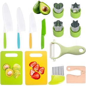Montessori Kitchen Tools Toys Gifts for Kids Girls 3 4 5 6 7 8 9 10 years old, Real Cooking Safe Knives Set, Birthday Easter Gift for Kids
