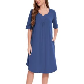 GYS Womens Long Nightgowns with Pockets Half Sleeve Night Shirts Sleepwear Soft Ladies House Dress Sleep Dress