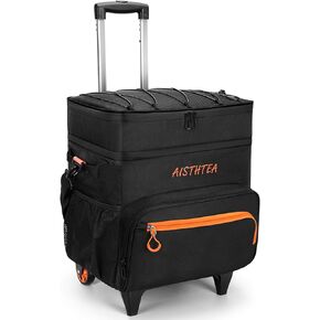 Cooler with Wheels and 𝟗𝟖𝐂𝐌 Handle, Rolling Cooler 𝟔𝟎+ Can, Upgraded Stability Wheeled Cooler, Double Deck Large Cooler on Wheels, Leak-Proof Insulated Coolers, Great for Travel, Groceries& More