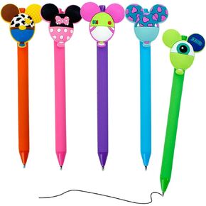 HL Hope&Luck 5PC Cute Mouse Head Character Ears Pens | Pen for Adults & Kids | Multi Color Cartoon Retractable Ballpoint Pens | Gift for School Teacher Student