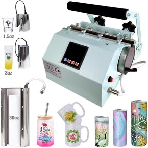 BetterSub 3in1 Tumbler Mug Heat Press Machine 30 OZ 20 OZ 16 OZ Sublimation Straight Skinny Tumbler Mug 3 OZ 1.5 OZ Shot Glass,11 OZ 15 OZ 16 OZ Sublimation Mug Heat Transfer Pink