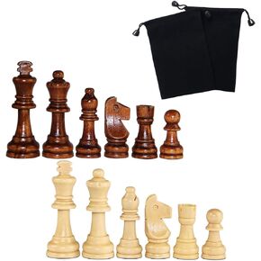 Wooden Chess Pieces, Tournament Staunton Wood Chessmen Pieces Only, 3 Inch King Figures Chess Game Pawns Figurine Pieces, Replacement of Missing Piece, Includes Storage Bag