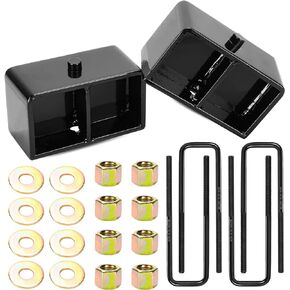 3" Rear Leveling Lift and Block Kit w/Extended Square Leaf Spring U-Bolts Fit for 1988-1999 Chevy GMC K1500, 1999-2020 Chevy Silverado 1500 GMC Sierra 1500, 1995-1999 Tahoe Suburban 1500, Set of 2
