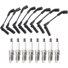 ENA Set of 8 Platinum Spark Plug and Wires Set Compatible with Chevrolet GMC Cadillac Corvette Impala SSR Tahoe Envoy Yukon Escalade Express Silverado Tahoe Yukon H2 H3 GTO Replace# 9748RR 41-962