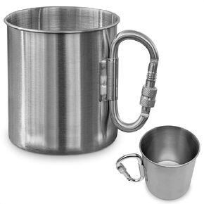 Stainless Steel Mug with Handle - Coffee Camping Mug with Carabiner Handle Portable Backpack Outdoor Cup Lightweight Camping Gear for Men - 13.5Oz Backpacking Coffee Cup Hiking Gift Climbing Mug