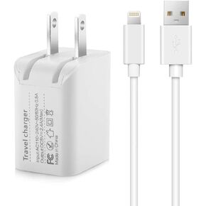 iPhone Charger with Wall Plug - 10Ft Lightning Cable/Cord + 5V/2.4A Dual Port USB Power Adapter