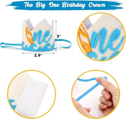 مجموعة كبيرة من 3 قطع من مجموعة تزيين الكيك لعيد الميلاد على شكل تاج مرتفع من 3 قطع للصيف على الشاطئ وركوب الأمواج وحفلات أعياد الميلاد، الطفل الأول باللون الأزرق، لوازم ديكور الحفلات، صور لطيفة، تاج in Kuwait