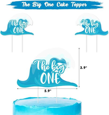 مجموعة كبيرة من 3 قطع من مجموعة تزيين الكيك لعيد الميلاد على شكل تاج مرتفع من 3 قطع للصيف على الشاطئ وركوب الأمواج وحفلات أعياد الميلاد، الطفل الأول باللون الأزرق، لوازم ديكور الحفلات، صور لطيفة، تاج in Kuwait