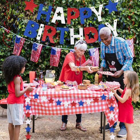 4th of July Happy Birthday Banner, Glitter Red White and Blue Happy Birthday Banner Star Banner and Hanging Swirls, Patriotic America Fourth of July Independence Day Birthday Party Supplies in Saudi Arabia