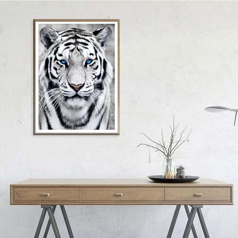 Ginfonr 5D DIY Mosaic Diamond Painting Kits White Tiger Full Drill, Paint with Diamonds Art Animals Cross Stitch Embroidery Rhinestone Craft for Home Office Wall Decor 12x16 Inch in Saudi Arabia
