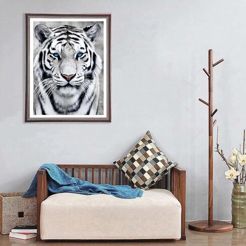 Ginfonr 5D DIY Mosaic Diamond Painting Kits White Tiger Full Drill, Paint with Diamonds Art Animals Cross Stitch Embroidery Rhinestone Craft for Home Office Wall Decor 12x16 Inch in Saudi Arabia