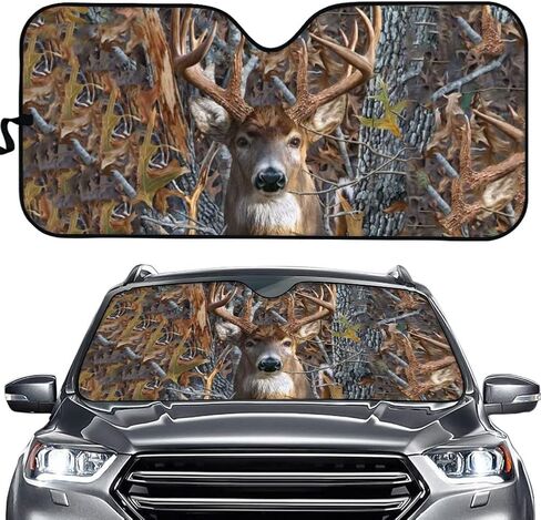 Deer Camo Hunting Forest Auto Sun Shades for Windshield Foldable SUV Truck RV Van Car Sunshade Front Window Sunshield for Women Men Blocks UV Rays Sun Visor Protector in Saudi Arabia