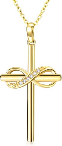 sisgem الصلبة 14k الذهب الماس قلادة الصليب للنساء، الذهب الحقيقي إنفينيتي الصليب قلادة قلادة المجوهرات الدينية عيد ميلاد المجوهرات هدية للأم والزوجة والابنة 16 "+ 2" in Saudi Arabia