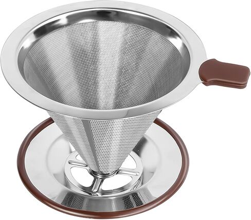 Pour Over Coffee Dripper，Reusable Stainless Steel Drip Cone Coffee Filter, Update Double Ultra Fine Micro Mesh Filter, Professional Paperless Drip Brew Coffee Cone Maker with Cup Stand,1-2 cup in Saudi Arabia