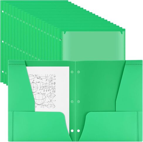 Henoyso 36 Pcs Plastic Folders with Clear Front Pocket 3 Hole Punched 4 Pocket Plastic Folders 2 Horizontal Pockets and 2 Vertical Pockets for Office School for Letter Size Paper(Green) in Saudi Arabia