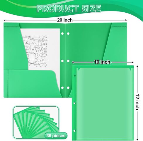 Henoyso 36 Pcs Plastic Folders with Clear Front Pocket 3 Hole Punched 4 Pocket Plastic Folders 2 Horizontal Pockets and 2 Vertical Pockets for Office School for Letter Size Paper(Green) in Saudi Arabia