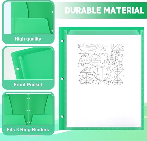 Henoyso 36 Pcs Plastic Folders with Clear Front Pocket 3 Hole Punched 4 Pocket Plastic Folders 2 Horizontal Pockets and 2 Vertical Pockets for Office School for Letter Size Paper(Green) in Saudi Arabia