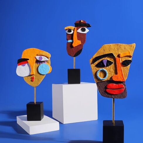Abstract Art Decor Weird Resin Sculpture Modern Quirky Statues Indoor Colorful Unique Decorations for Home African Art Tribal Funky Face Decor Gift in Saudi Arabia