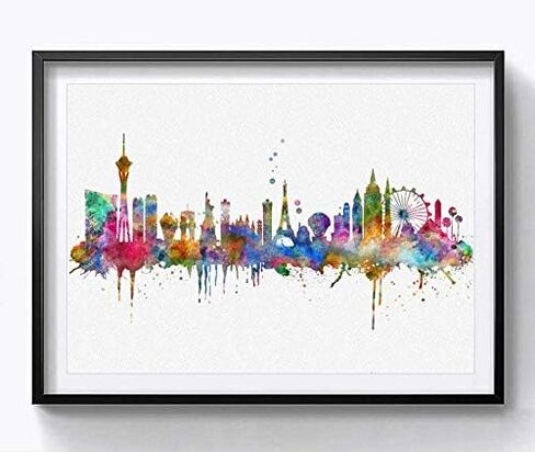 Las Vegas Skyline City Watercolor Art Print Wall Art Wall Print Poster Painting City Skyline Home Decor Wall Hanging Map Skyline Art Print Cityspcae No Frame (11x14 INCH) in Saudi Arabia