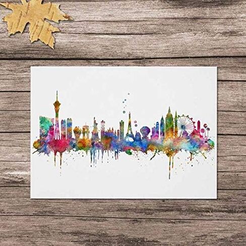 Las Vegas Skyline City Watercolor Art Print Wall Art Wall Print Poster Painting City Skyline Home Decor Wall Hanging Map Skyline Art Print Cityspcae No Frame (11x14 INCH) in Saudi Arabia