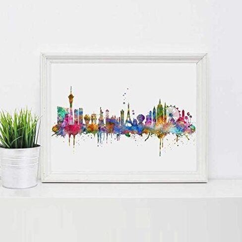 Las Vegas Skyline City Watercolor Art Print Wall Art Wall Print Poster Painting City Skyline Home Decor Wall Hanging Map Skyline Art Print Cityspcae No Frame (11x14 INCH) in Saudi Arabia